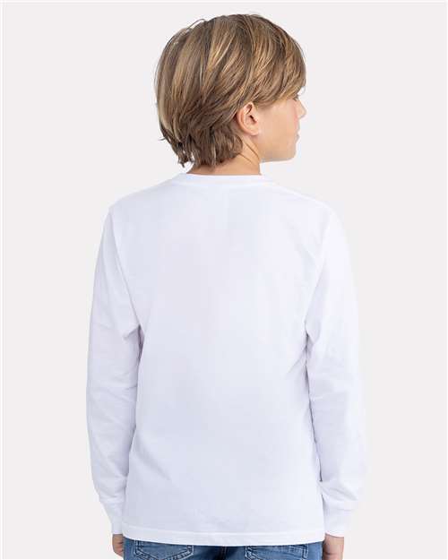 Next Level 3311 Youth Cotton Long Sleeve T-Shirt - White - model back