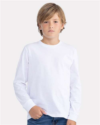 Next Level 3311 Youth Cotton Long Sleeve T-Shirt - White - model front