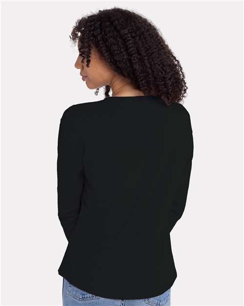 Next Level 3911 Women's Cotton Relaxed Long Sleeve T-Shirt - Black - model back