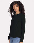 Next Level 3911 Women's Cotton Relaxed Long Sleeve T-Shirt - Black - model side