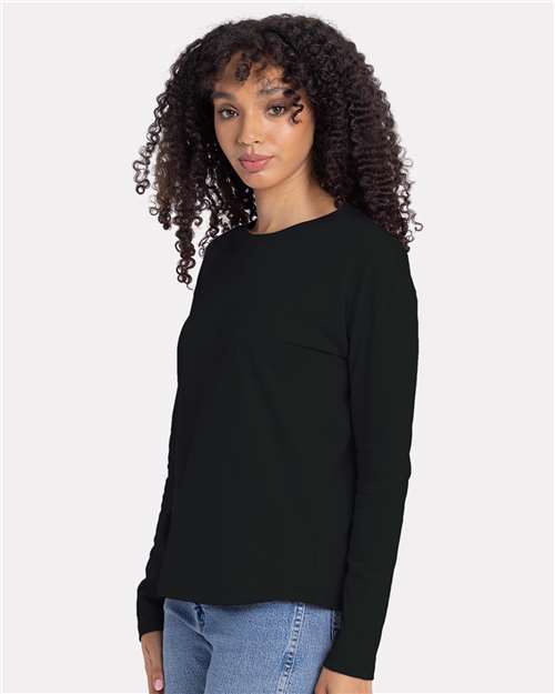 Next Level 3911 Women's Cotton Relaxed Long Sleeve T-Shirt - Black - model side