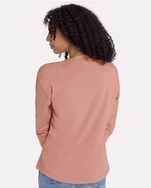 Next Level 3911 Women's Cotton Relaxed Long Sleeve T-Shirt - Desert Pink - model back