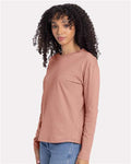 Next Level 3911 Women's Cotton Relaxed Long Sleeve T-Shirt - Desert Pink - model side