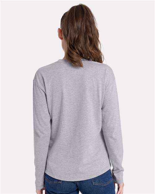 Next Level 3911 Women's Cotton Relaxed Long Sleeve T-Shirt - Heather Grey - model back