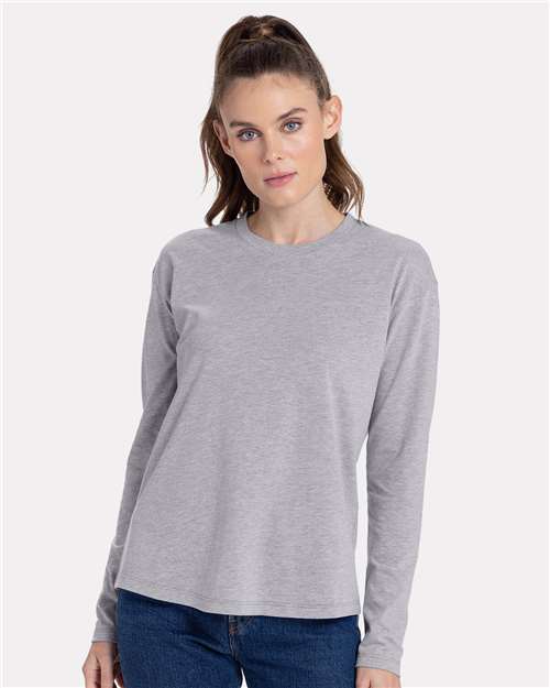 Next Level 3911 Women's Cotton Relaxed Long Sleeve T-Shirt - Heather Grey - model front