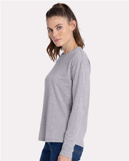 Next Level 3911 Women's Cotton Relaxed Long Sleeve T-Shirt - Heather Grey - model side