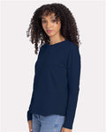 Next Level 3911 Women's Cotton Relaxed Long Sleeve T-Shirt - Midnight Navy - model side