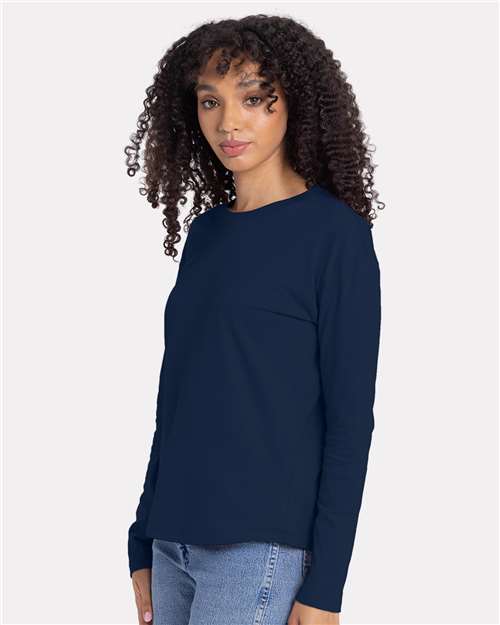 Next Level 3911 Women's Cotton Relaxed Long Sleeve T-Shirt - Midnight Navy - model side