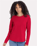 Next Level 3911 Women's Cotton Relaxed Long Sleeve T-Shirt - Red - model front