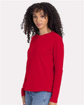 Next Level 3911 Women's Cotton Relaxed Long Sleeve T-Shirt - Red - model side