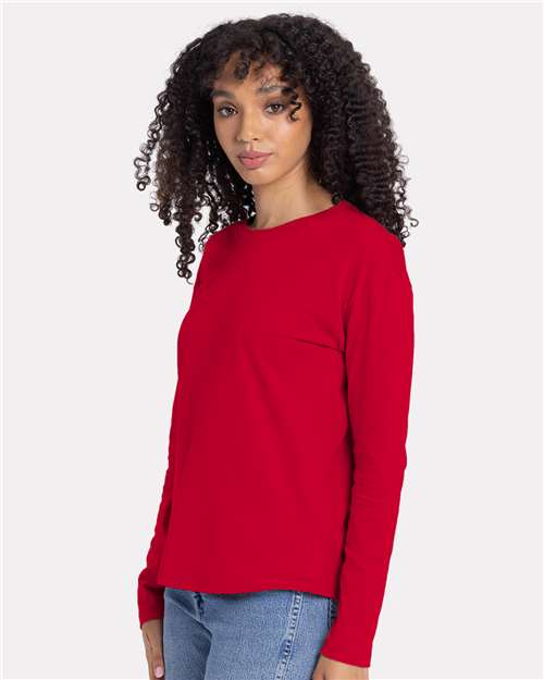 Next Level 3911 Women's Cotton Relaxed Long Sleeve T-Shirt - Red - model side