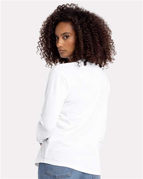 Next Level 3911 Women's Cotton Relaxed Long Sleeve T-Shirt - White - model back