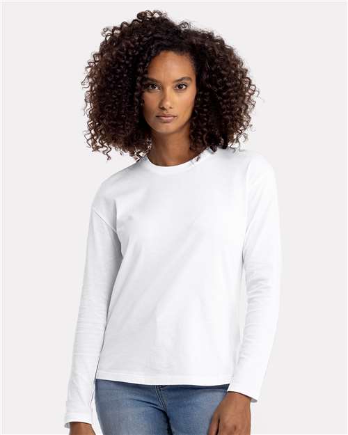 Next Level 3911 Women's Cotton Relaxed Long Sleeve T-Shirt - White - model front