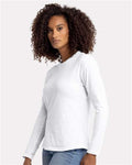 Next Level 3911 Women's Cotton Relaxed Long Sleeve T-Shirt - White - model side