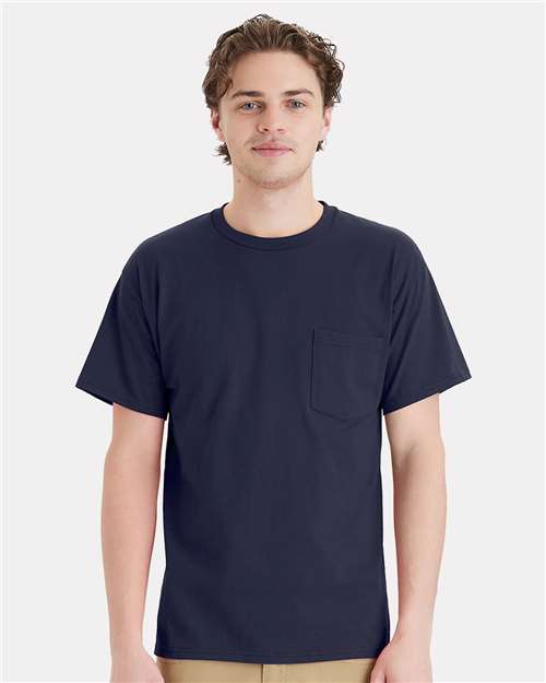 Hanes 5290P Essential-T Pocket T-Shirt - Athletic Navy - model front