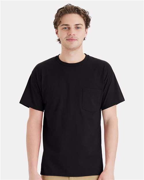 Hanes 5290P Essential-T Pocket T-Shirt - Black - model front