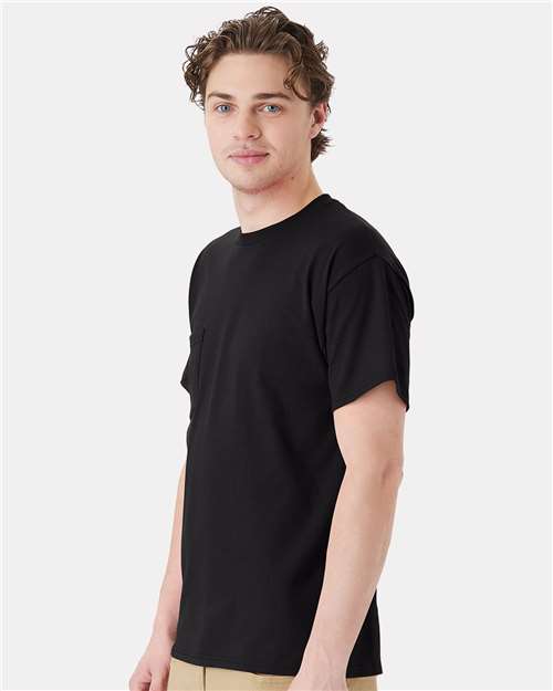 Hanes 5290P Essential-T Pocket T-Shirt - Black - model side
