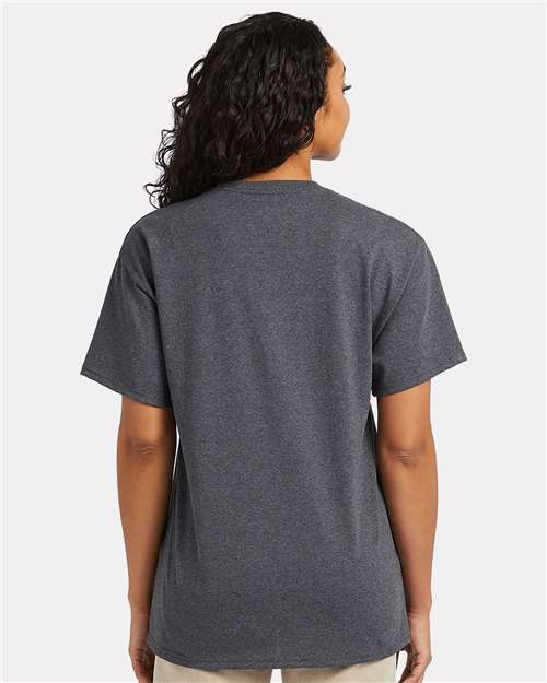 Hanes 5290P Essential-T Pocket T-Shirt - Charcoal Heather - model back