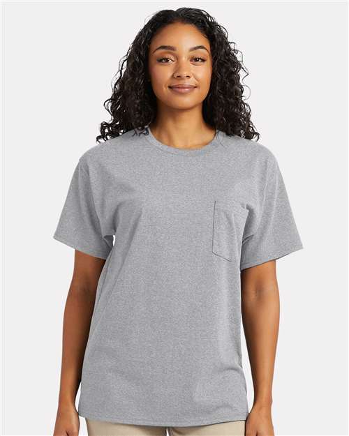 Hanes 5290P Essential-T Pocket T-Shirt - Light Steel - model front