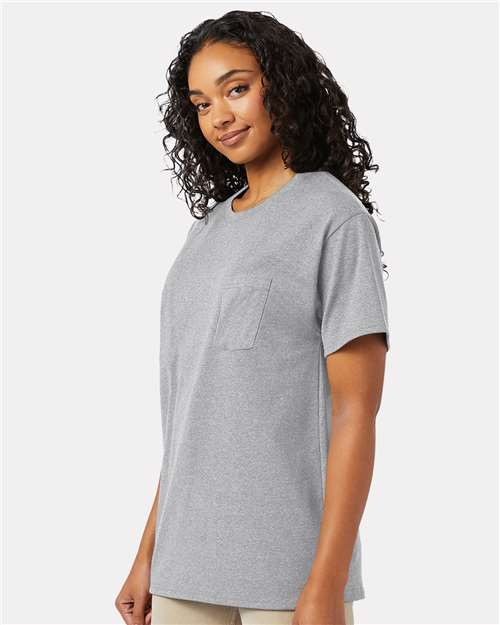 Hanes 5290P Essential-T Pocket T-Shirt - Light Steel - model side