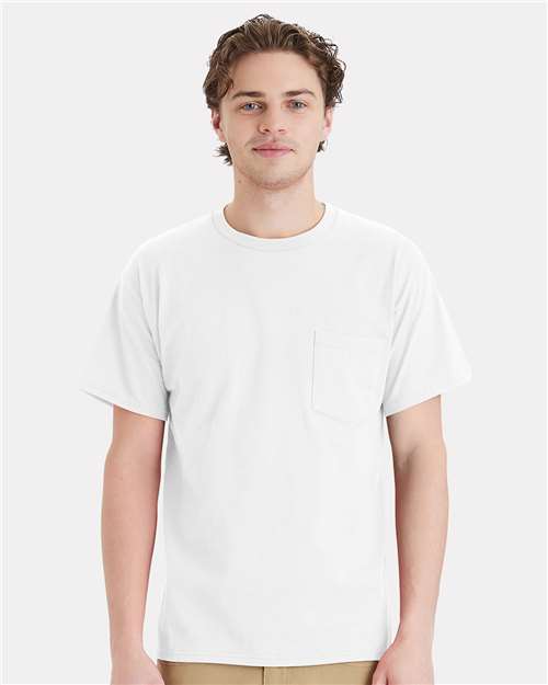 Hanes 5290P Essential-T Pocket T-Shirt - White - model front