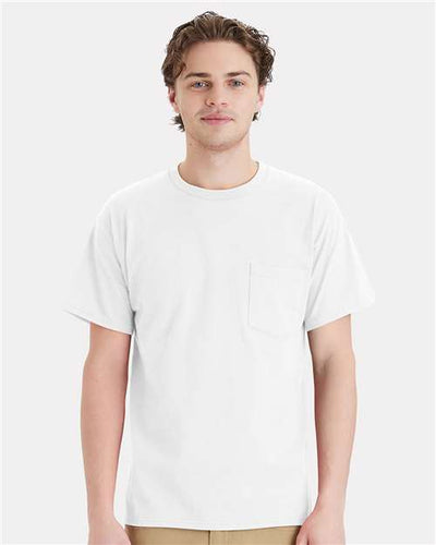 Hanes 5290P Essential-T Pocket T-Shirt - White - model front