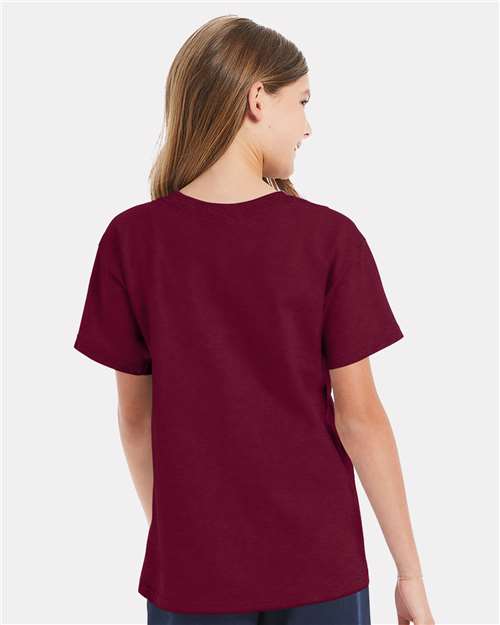 Hanes 5480 Youth Essential-T T-Shirt - Athletic Cardinal - model back