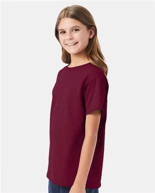 Hanes 5480 Youth Essential-T T-Shirt - Athletic Cardinal - model side
