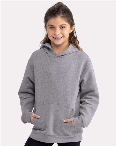 Next Level 9113 Youth Fleece Hoodie Sweatshirt - Heather Grey - model front