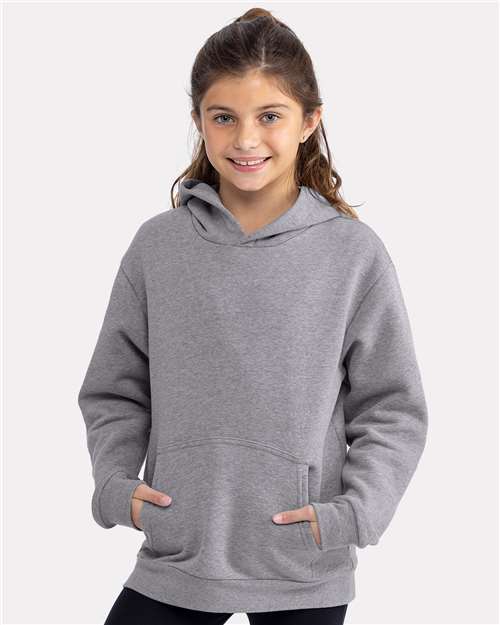 Next Level 9113 Youth Fleece Hoodie Sweatshirt - Heather Grey - model front
