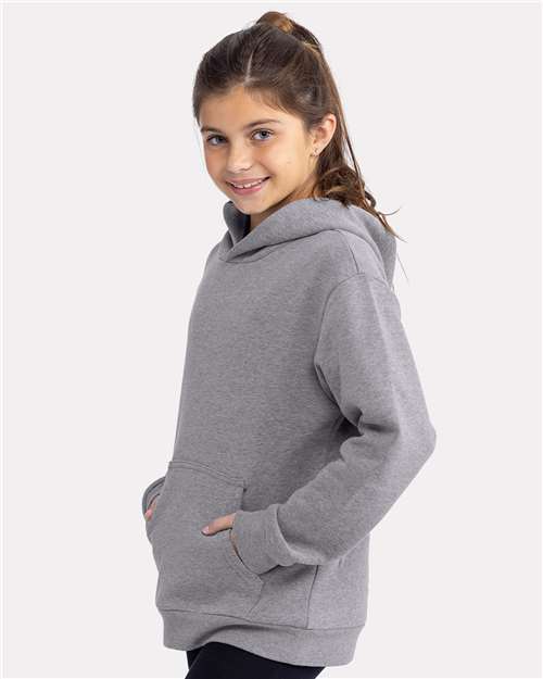 Next Level 9113 Youth Fleece Hoodie Sweatshirt - Heather Grey - model side