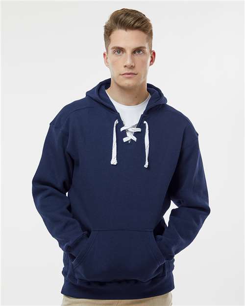 J. America 8830 Men's Sport Lace Hooded Sweatshirt - True Navy - model front