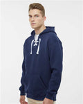 J. America 8830 Men's Sport Lace Hooded Sweatshirt - True Navy - model side
