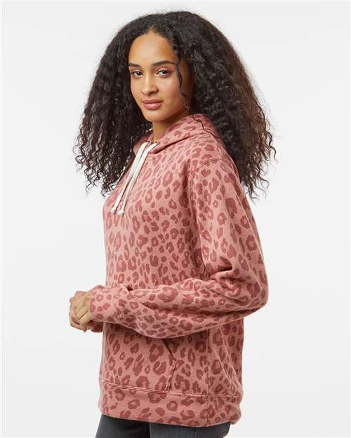 J America 8871 Triblend Fleece Hooded Sweatshirt - Dusty Rose Leopard Triblend - model side