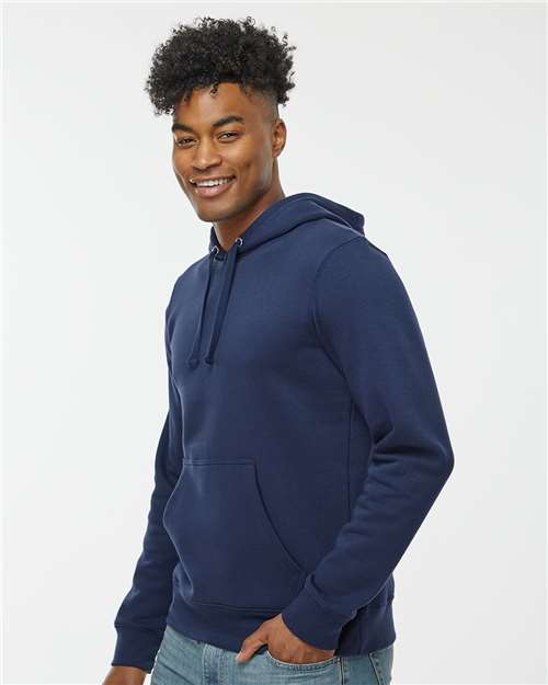 J. America 8720 Unisex BTB Fleece Hooded Sweatshirt - True Navy - model side