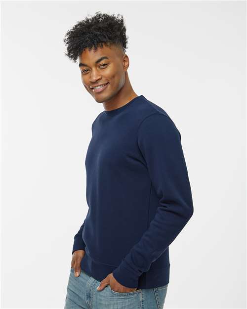 J. America 8721 Unisex BTB Fleece Crewneck Sweatshirt - True Navy - model side
