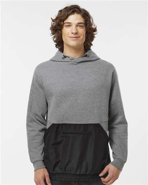 MV Sport 23112 Unisex Mixed Media Hooded Sweatshirt - Graphite/ Black - model front
