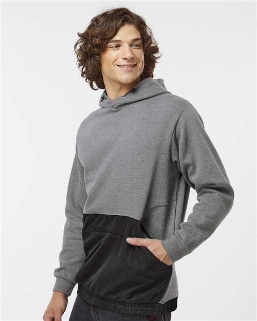 MV Sport 23112 Unisex Mixed Media Hooded Sweatshirt - Graphite/ Black - model side