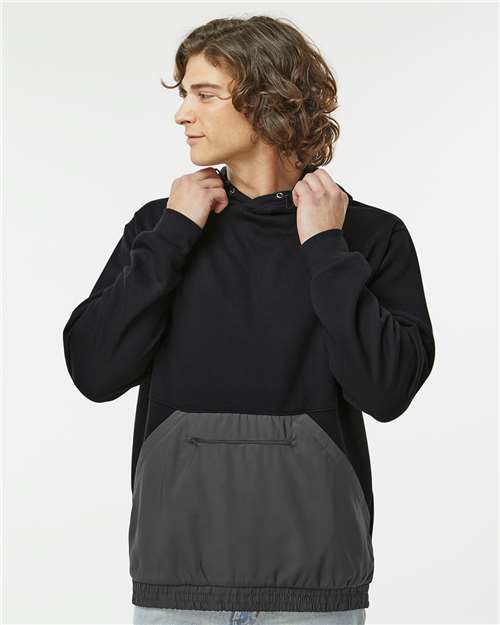 MV Sport 23112 Unisex Mixed Media Hooded Sweatshirt - Black/ Charcoal - model front