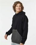 MV Sport 23112 Unisex Mixed Media Hooded Sweatshirt - Black/ Charcoal - model side