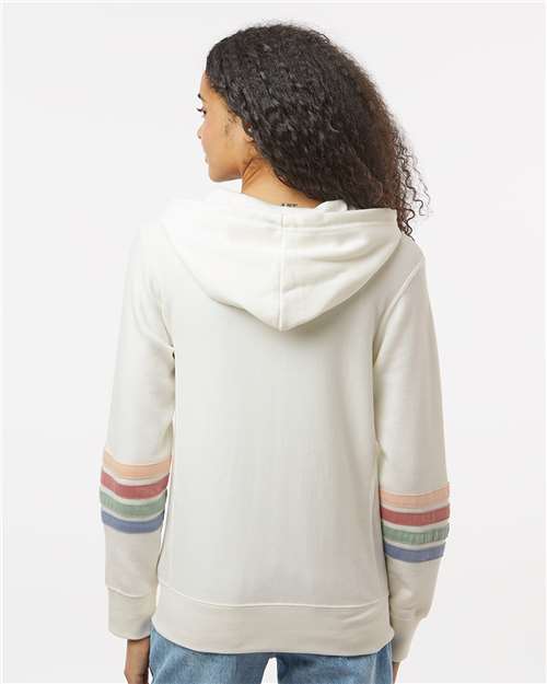MV Sport W22732 Women's Striped Sleeves Full-Zip Hooded Sweatshirt - Ivory - model back
