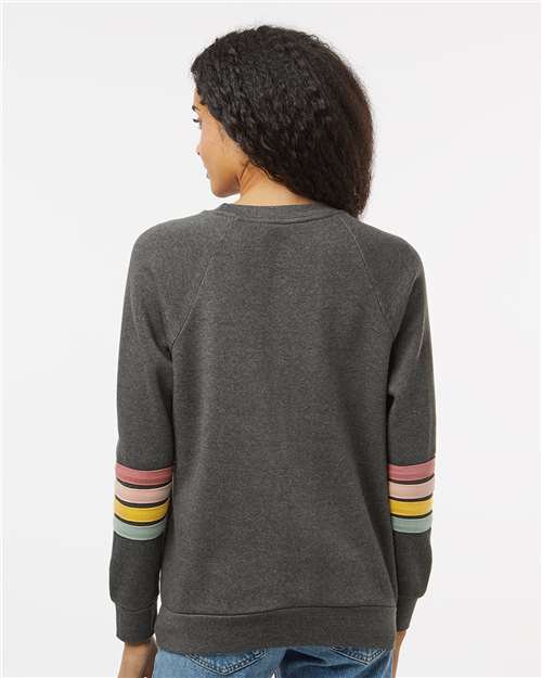 MV Sport W23152 Women's Striped Sleeves Crewneck Sweatshirt - Charcoal - model back