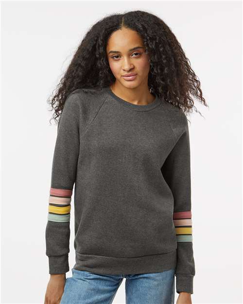 MV Sport W23152 Women's Striped Sleeves Crewneck Sweatshirt - Charcoal - model front