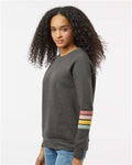 MV Sport W23152 Women's Striped Sleeves Crewneck Sweatshirt - Charcoal - model side