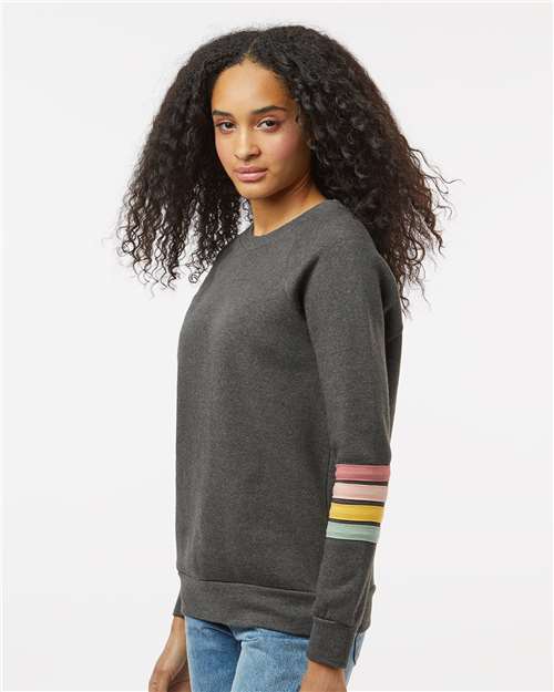 MV Sport W23152 Women's Striped Sleeves Crewneck Sweatshirt - Charcoal - model side