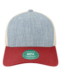 LEGACY MPS Mid-Pro Snapback Trucker Cap - Melange Light Blue/ Cardinal/ Stone - front