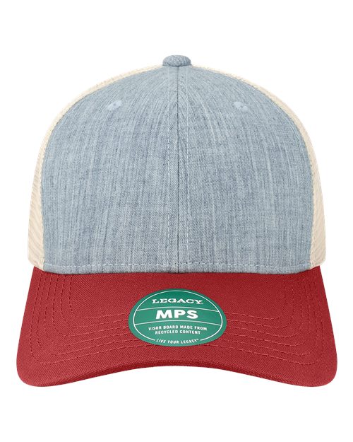 LEGACY MPS Mid-Pro Snapback Trucker Cap - Melange Light Blue/ Cardinal/ Stone - front