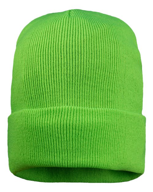 Sportsman SP12FL 12" Fleece Lined Cuffed Beanie - Neon Green - front
