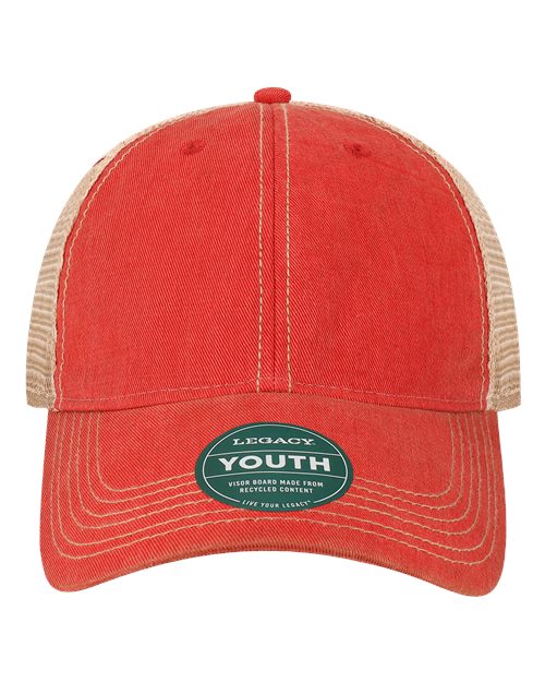 LEGACY OFAY Youth Old Favorite Trucker Cap - Scarlet Red/ Khaki - front