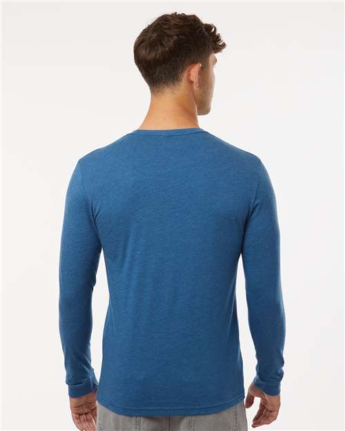 Next Level 6211 Unisex CVC Long Sleeve T-Shirt - Heather Cool Blue - model back